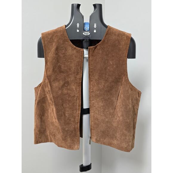 Vintage Y2K Suede Leather Western Vest by Stonebridge 100% leather Zip Brown - Picture 2 of 8